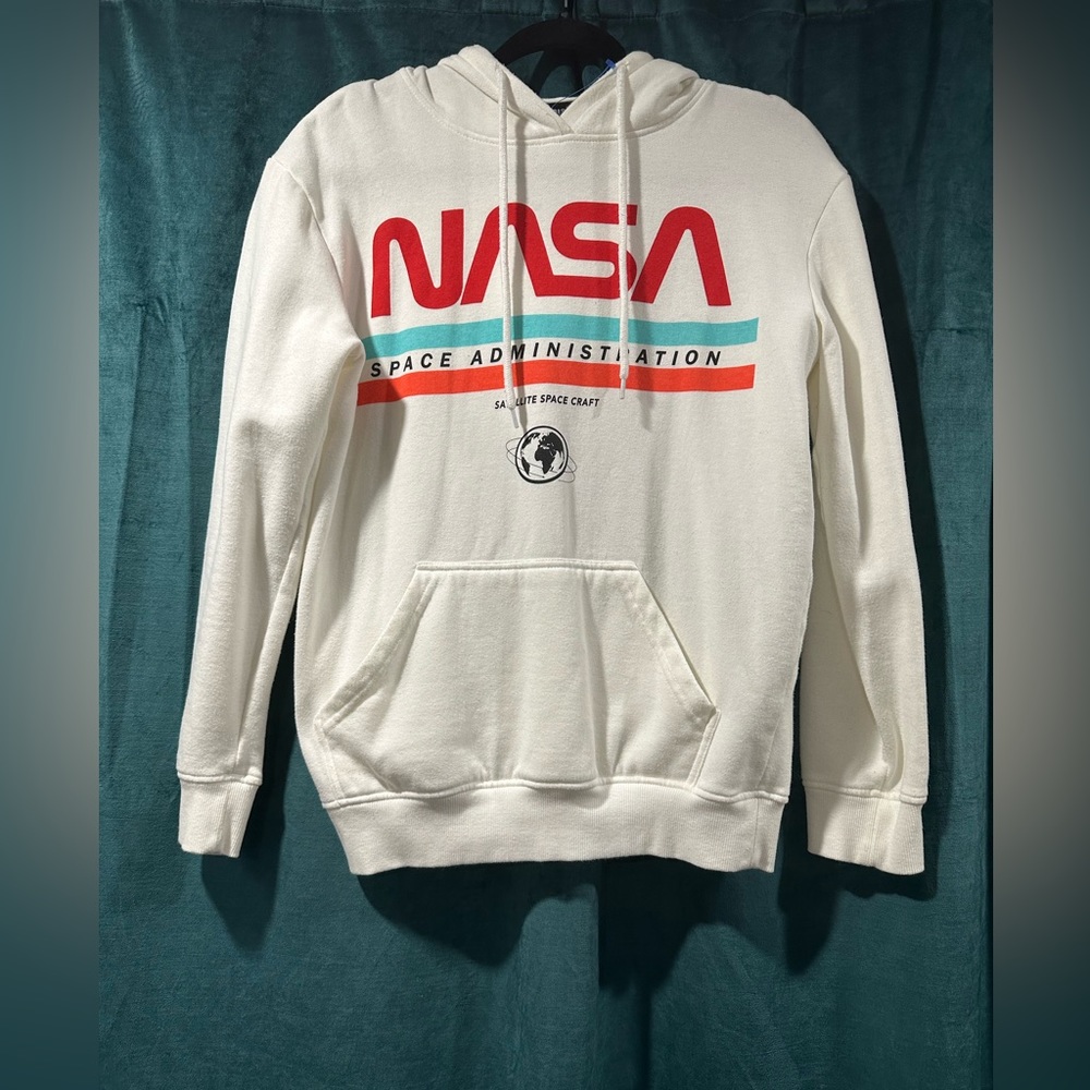 White Retro Nasa Hoodie Size Small